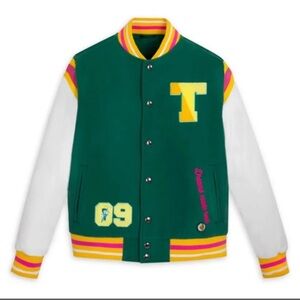 Disney Princess & the Frog Tiana Jacket Womens Sz L Green Varsity Letterman Snap